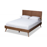 Baxton Studio Artemis-Ash Walnut-King Artemis Mid-Century Modern Walnut Brown Finished Wood King Size Platform Bed